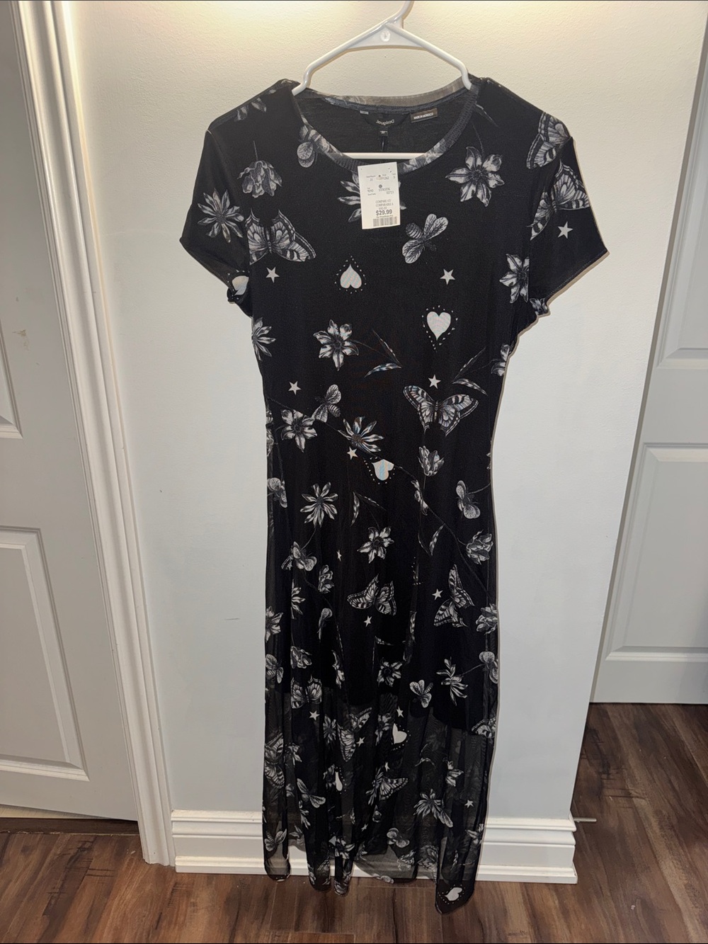 Desigual Black Midi Dress with White Floral & Butterfly Print